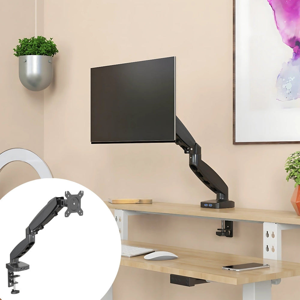 UNIQ MOUNTS™ Heavy Duty | 13''-32'' Gas Spring Assisted Single Arm Monitor Arm