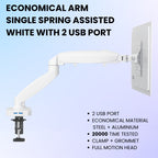 UNIQ MOUNTS Economical Arm Single Spring Assisted White With 2 USB Port