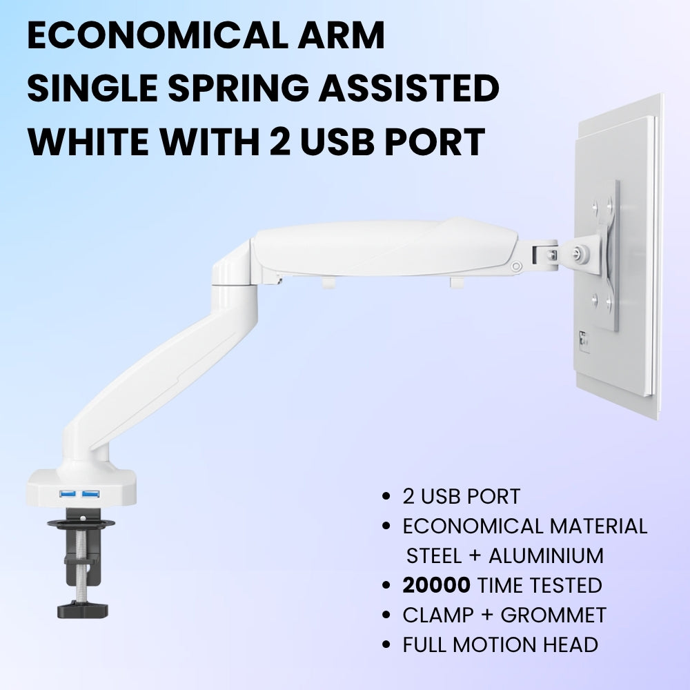 UNIQ MOUNTS Economical Arm Single Spring Assisted White With 2 USB Port