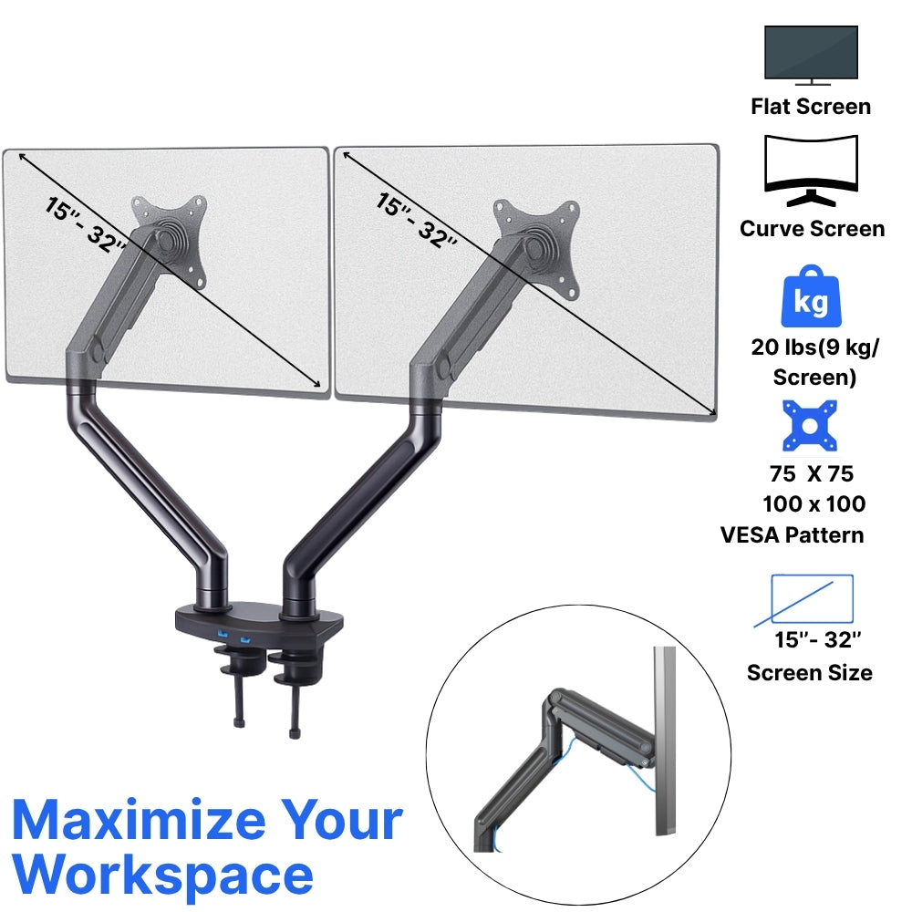 UNIQ MOUNTS Heavy Duty | 15-32 Inch Screen Dual Monitor Arm Stand