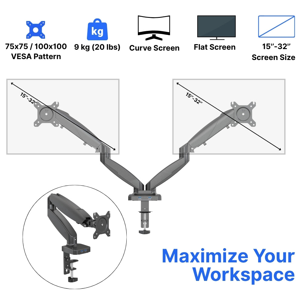 UNIQ MOUNTS Heavy Duty Premium | 13''-27'' Dual Monitor Arm
