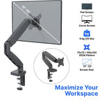 UNIQ MOUNTS™ Heavy Duty | 13''-32'' Gas Spring Assisted Single Arm Monitor Arm
