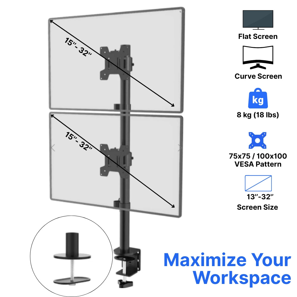 Dual Vertical Monitor Arm (Stacked Setup)