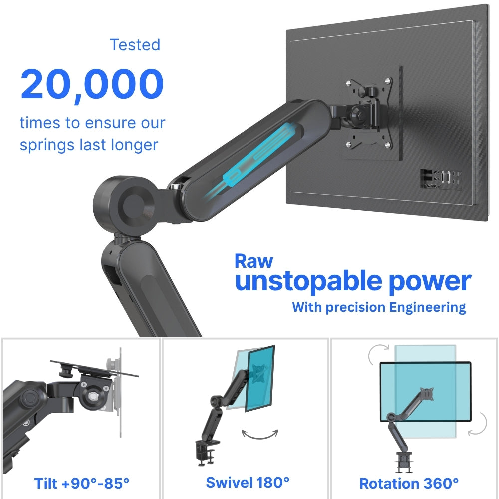 UNIQ MOUNTS Heavy Duty Premium | 13-42 Inch Gas Spring Single Monitor Arm