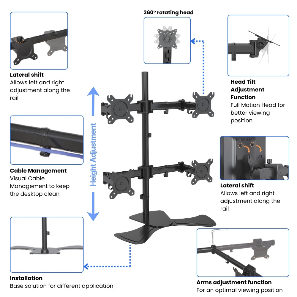Quad Articulating Monitor Arm (2×2 Video Wall)