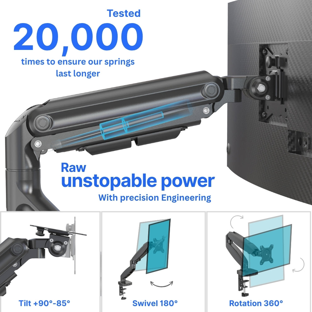 UNIQ MOUNTS™ Heavy Duty | 13''-32'' Gas Spring Assisted Single Arm Monitor Arm