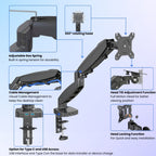 UNIQ MOUNTS™ Heavy Duty | 13''-32'' Gas Spring Assisted Single Arm Monitor Arm