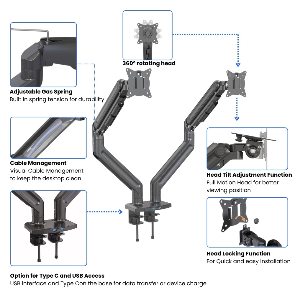 UNIQ MOUNTS Heavy Duty | 15-32 Inch Screen Dual Monitor Arm Stand