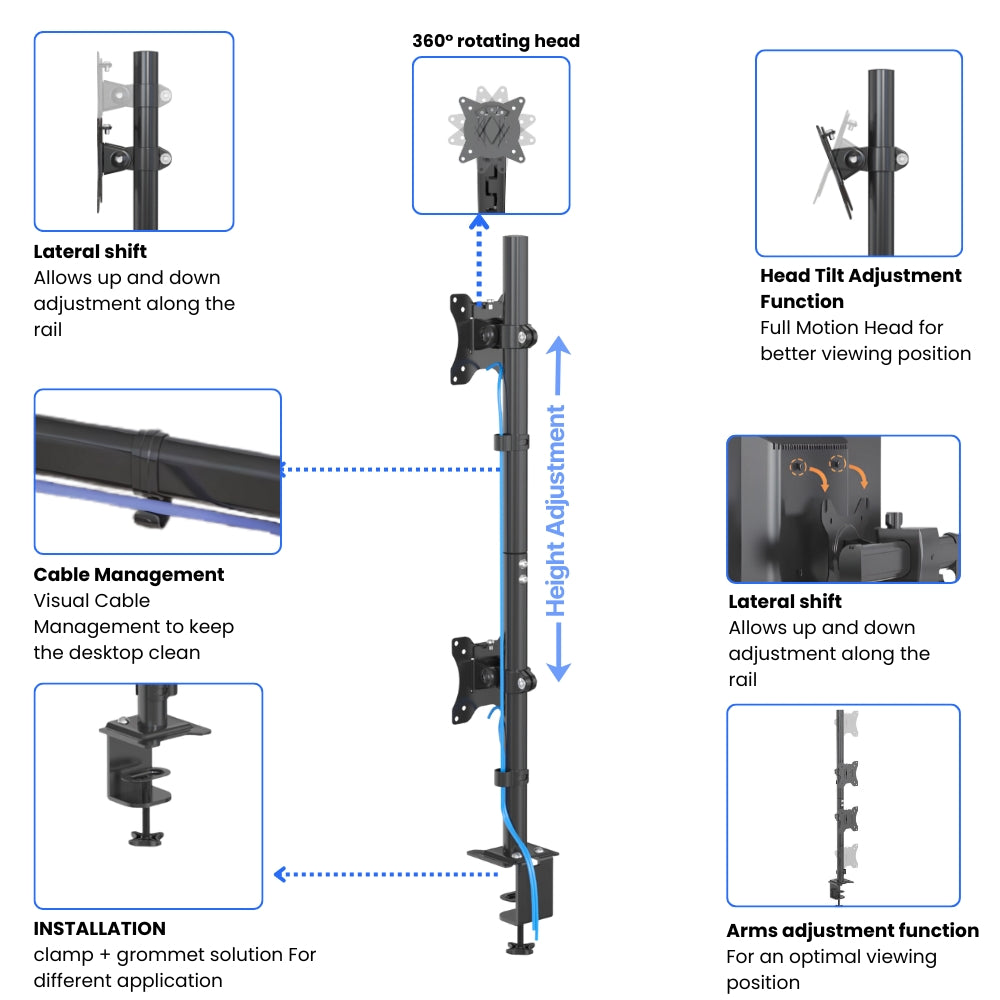 Dual Vertical Monitor Arm (Stacked Setup)