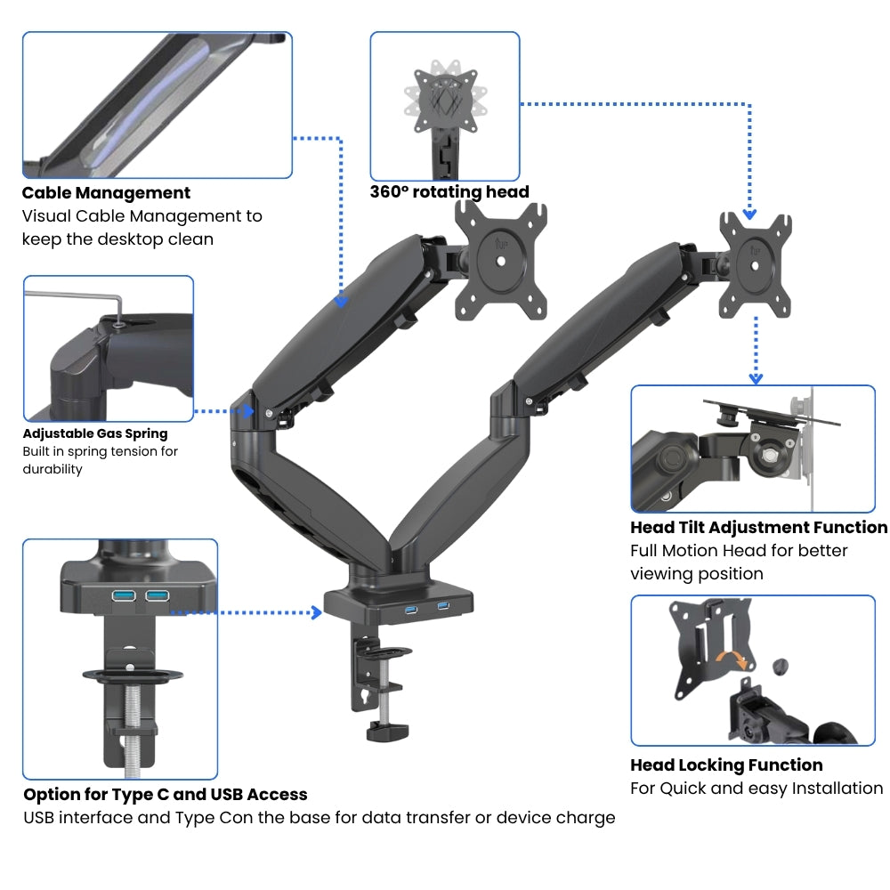 UNIQ MOUNTS Heavy Duty Premium | 13''-27'' Dual Monitor Arm