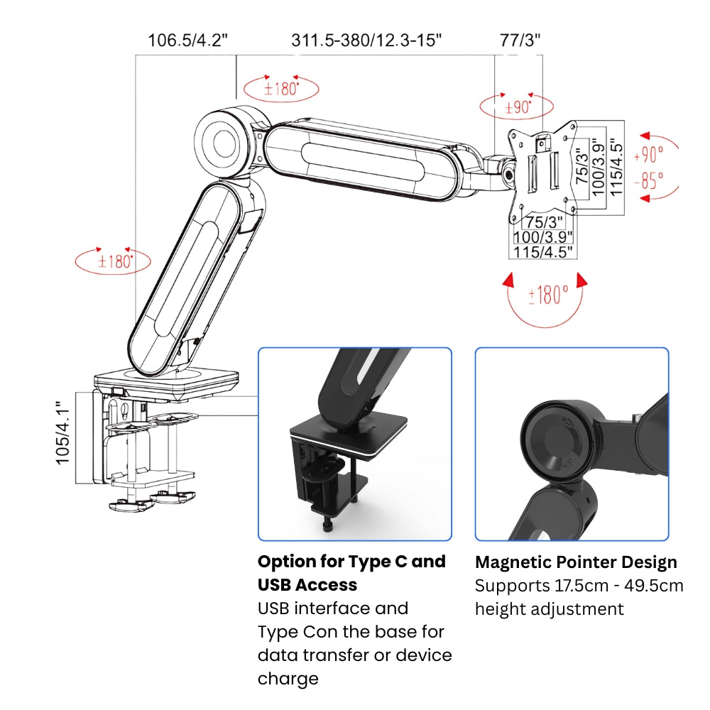 UNIQ MOUNTS Heavy Duty Premium | 13-42 Inch Gas Spring Single Monitor Arm