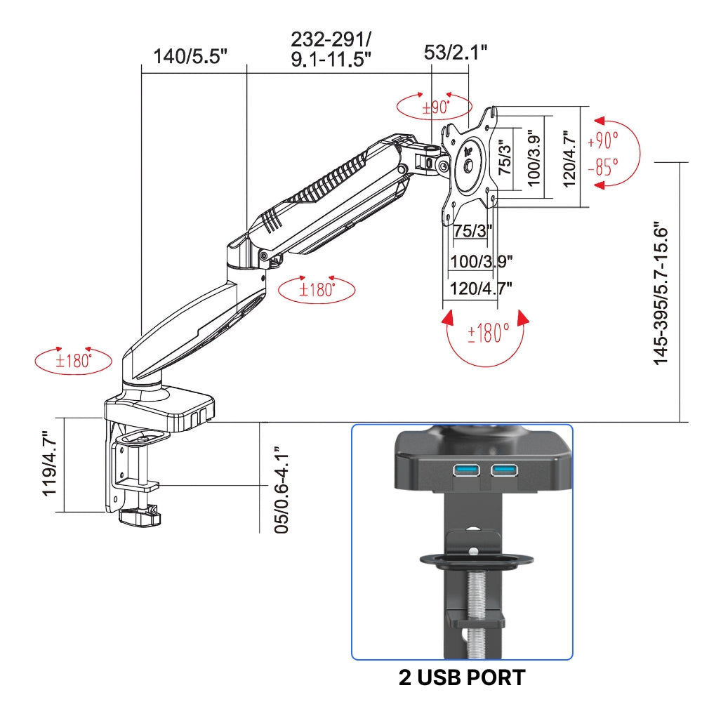 UNIQ MOUNTS™ Heavy Duty | 13''-32'' Gas Spring Assisted Single Arm Monitor Arm