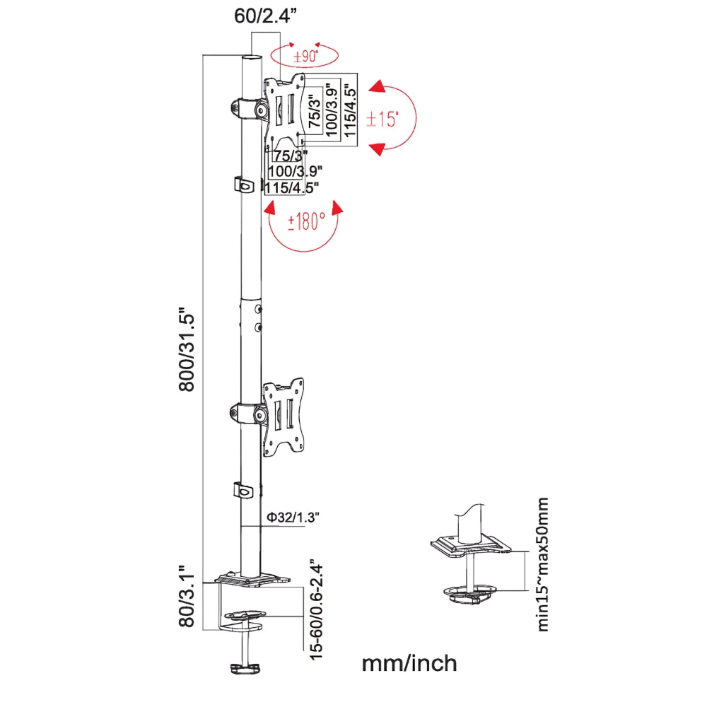 Dual Vertical Monitor Arm (Stacked Setup)