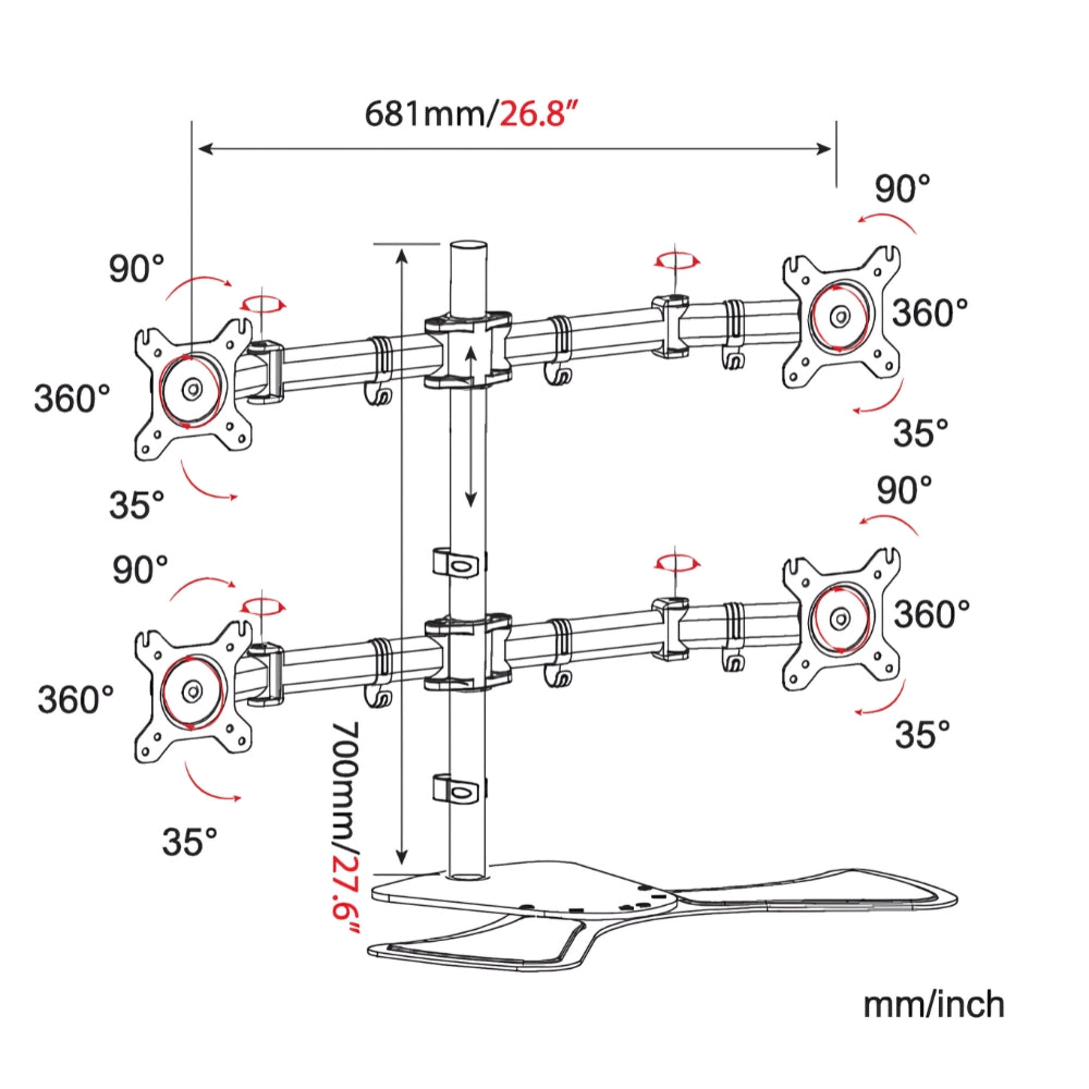 Quad Articulating Monitor Arm (2×2 Video Wall)
