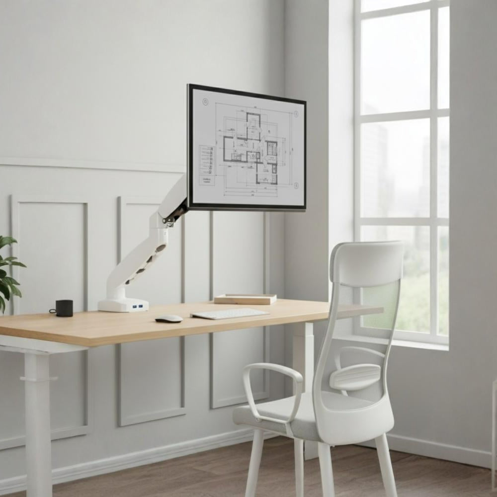 UNIQ MOUNTS Economical Arm Single Spring Assisted White With 2 USB Port