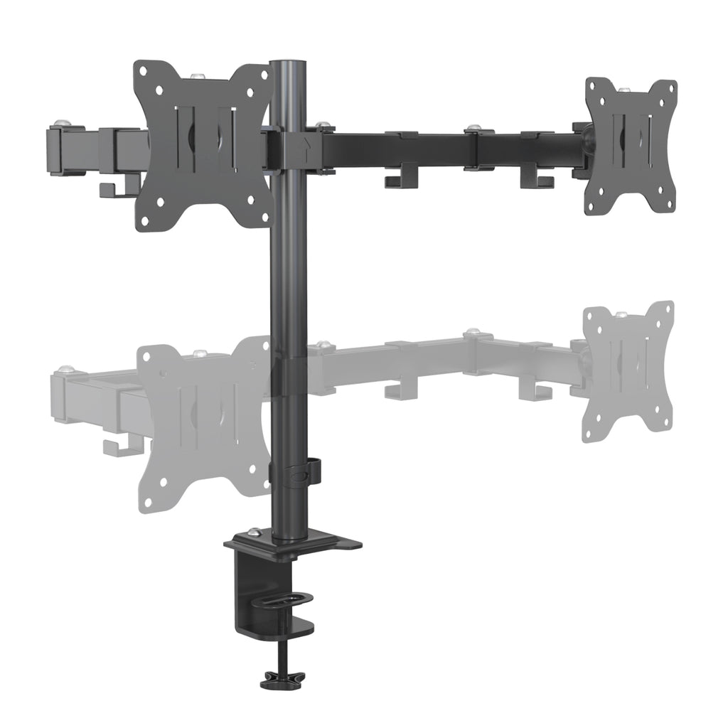 Dual Side by Side Monitor Arm | 13 to 32 Inch Screens | Full Motion Desk Mount Clamp + Grommet